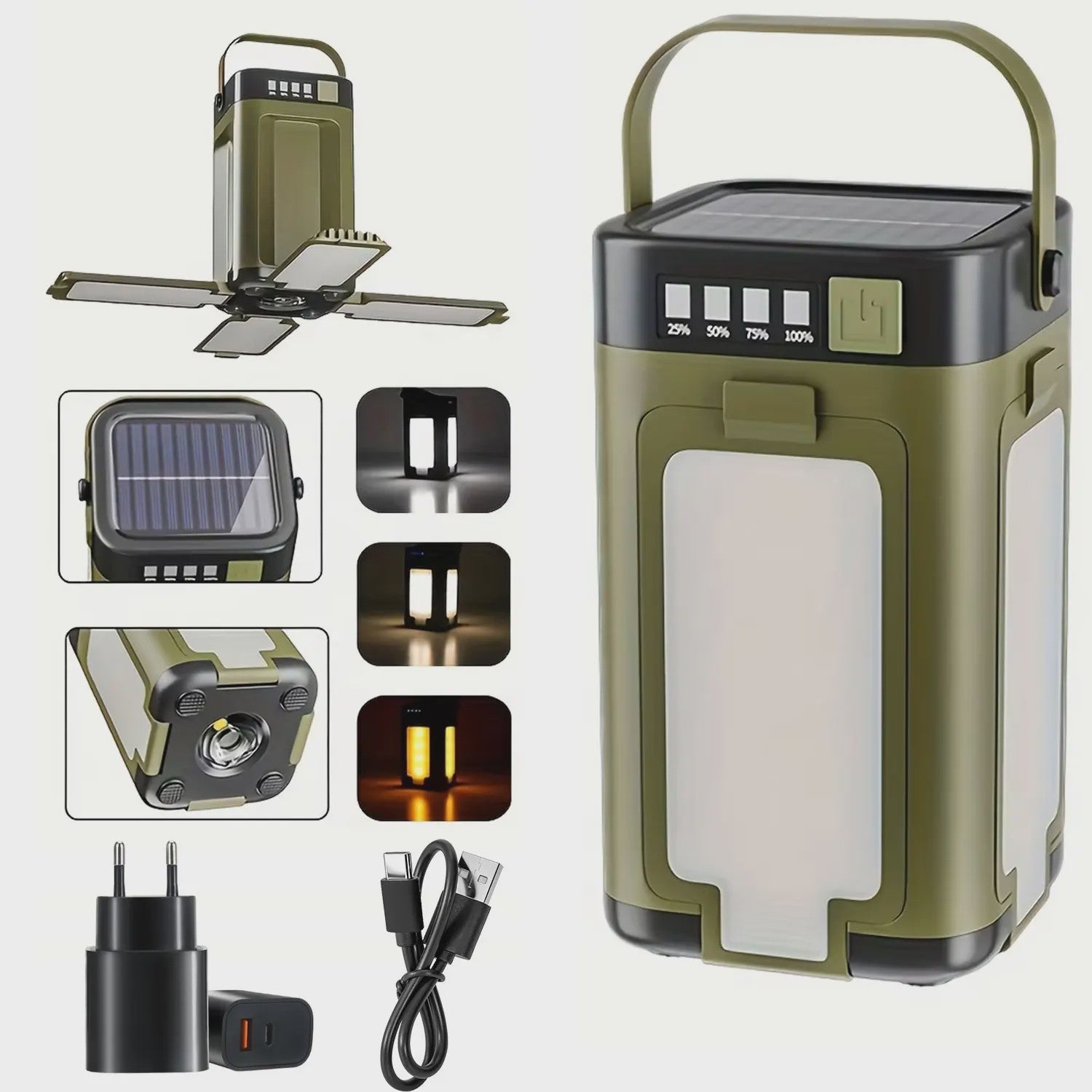 Oplaadbare Camping Lantaarn 15W LED Zaklamp met Magneet & Verstelbare Lampen