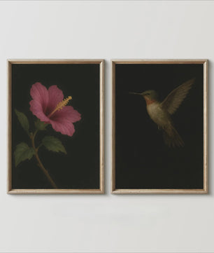Set van 2 Frameloze Retro Kolibrie Canvas Posters - Landelijke Stijl Wanddecoratie
