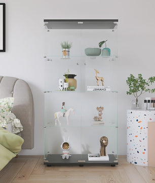 Moderne Glazen Vitrinekast met LED Verlichting, 4 Legborden en 2 Deuren
