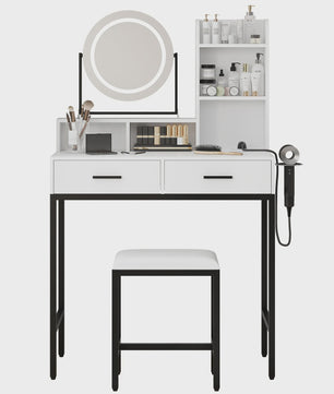 Make-up Tafel met Verlichte Spiegel, 3 Lichtstanden & Föhn-houder
