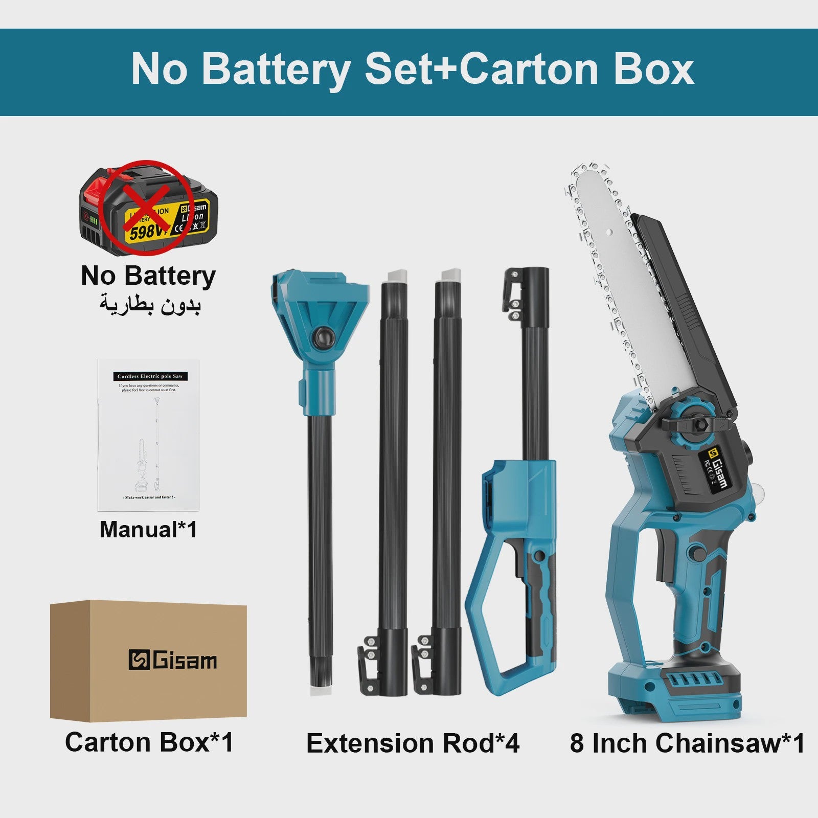 Gisam Telescopische Accu Kettingzaag 8-Inch - Snoeien op Afstand met Makita 18V Batterij
