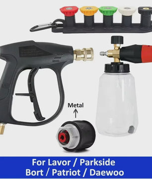 Hogedrukreiniger Pistool & Schuimkanon Kit met 1/4" Snelkoppeling en M22-14 Adapter