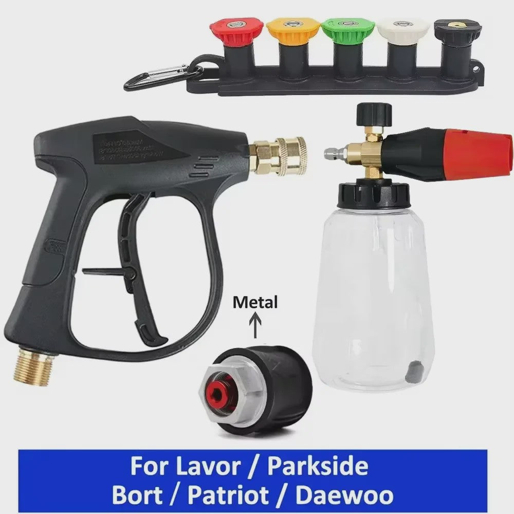 Hogedrukreiniger Pistool & Schuimkanon Kit met 1/4" Snelkoppeling en M22-14 Adapter
