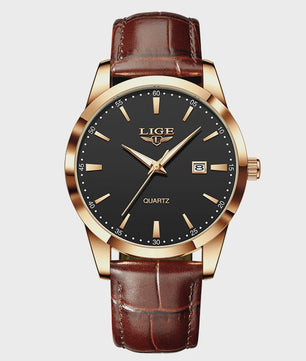 LIGE Heren Horloge Bruin Leer - Stijlvol Militair Quartz Horloge met Datum & Waterdicht