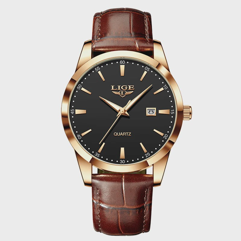 LIGE Heren Horloge Bruin Leer - Stijlvol Militair Quartz Horloge met Datum & Waterdicht