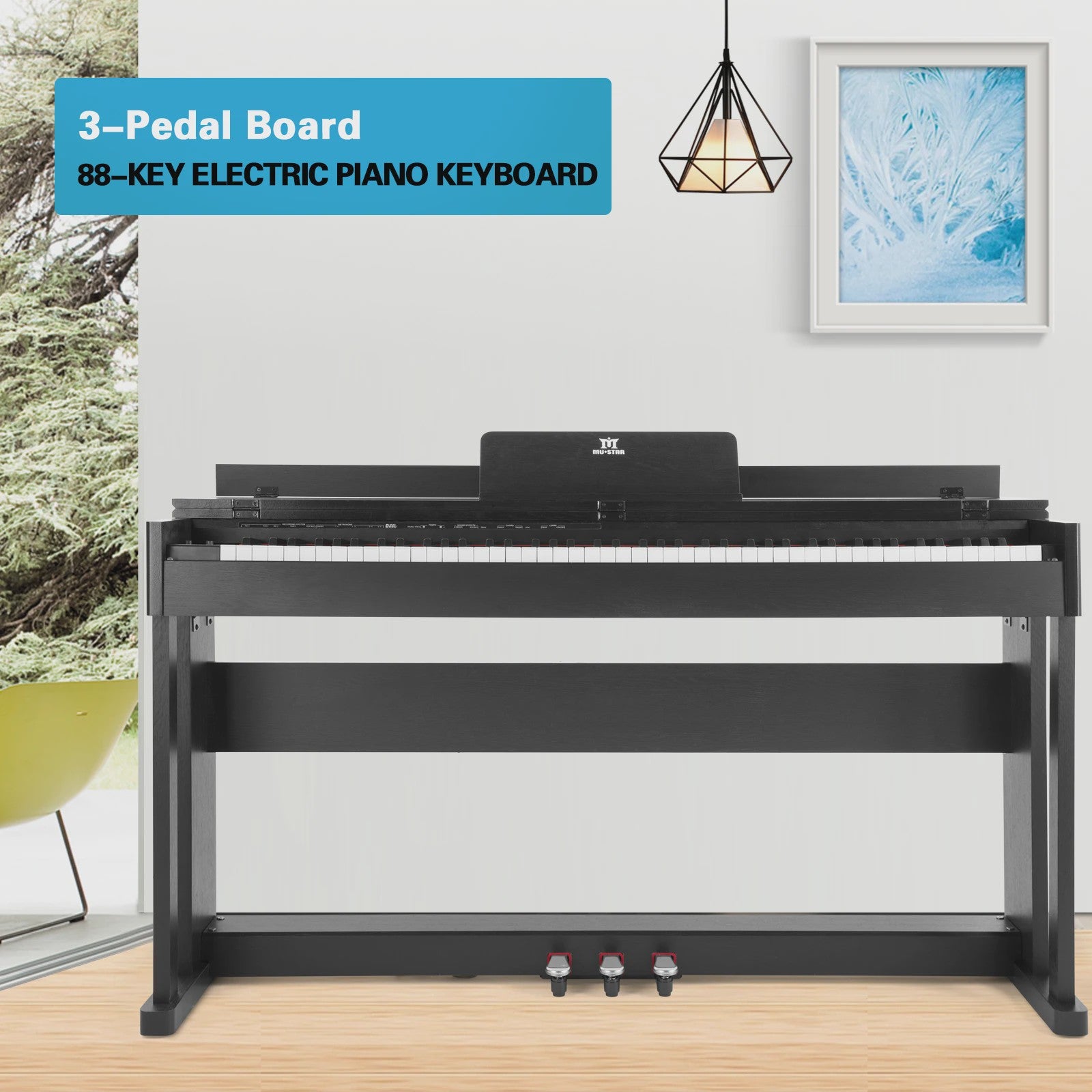 MUSTAR Digitale Piano 88 Toetsen met Hammer Mechaniek & 3 Pedalen - Zwart Houtoptiek