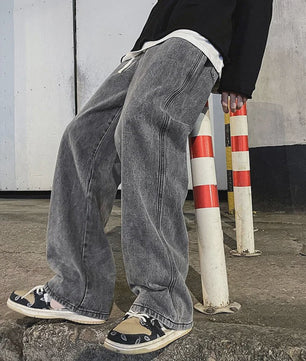 Streetwear Jeans Heren: Loose Fit, Wide Leg, Koreaanse Stijl - Zwart & Lichtblauw