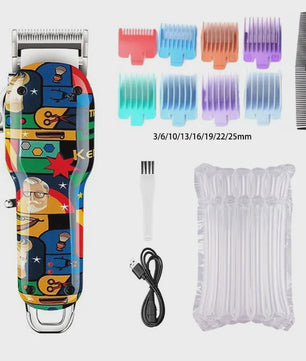 Kemei Oplaadbare Elektrische Tondeuse met Graffiti Design - Professionele Baardtrimmer & Scheerapparaat