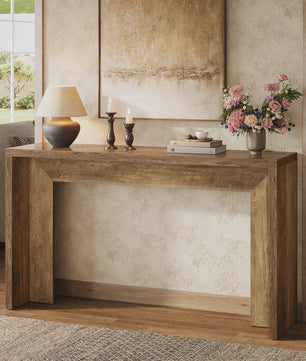 Tribesigns 140cm Farmhouse Console Tafel met Opbergruimte - Rustiek Bruin Hout