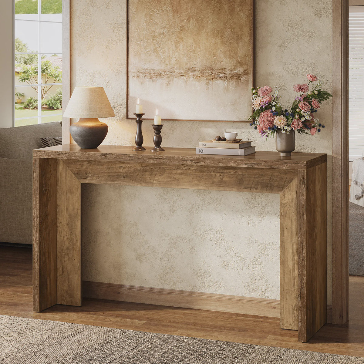 Tribesigns 140cm Farmhouse Console Tafel met Opbergruimte - Rustiek Bruin Hout