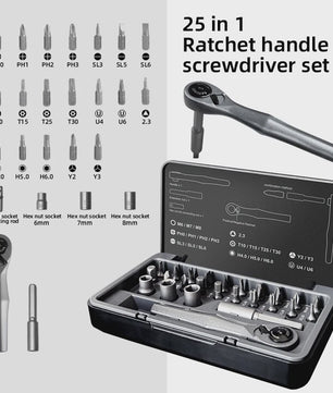 25-in-1 Magnetische Ratel Schroevendraaierset met 45-Tands Mechanisme en Koffer