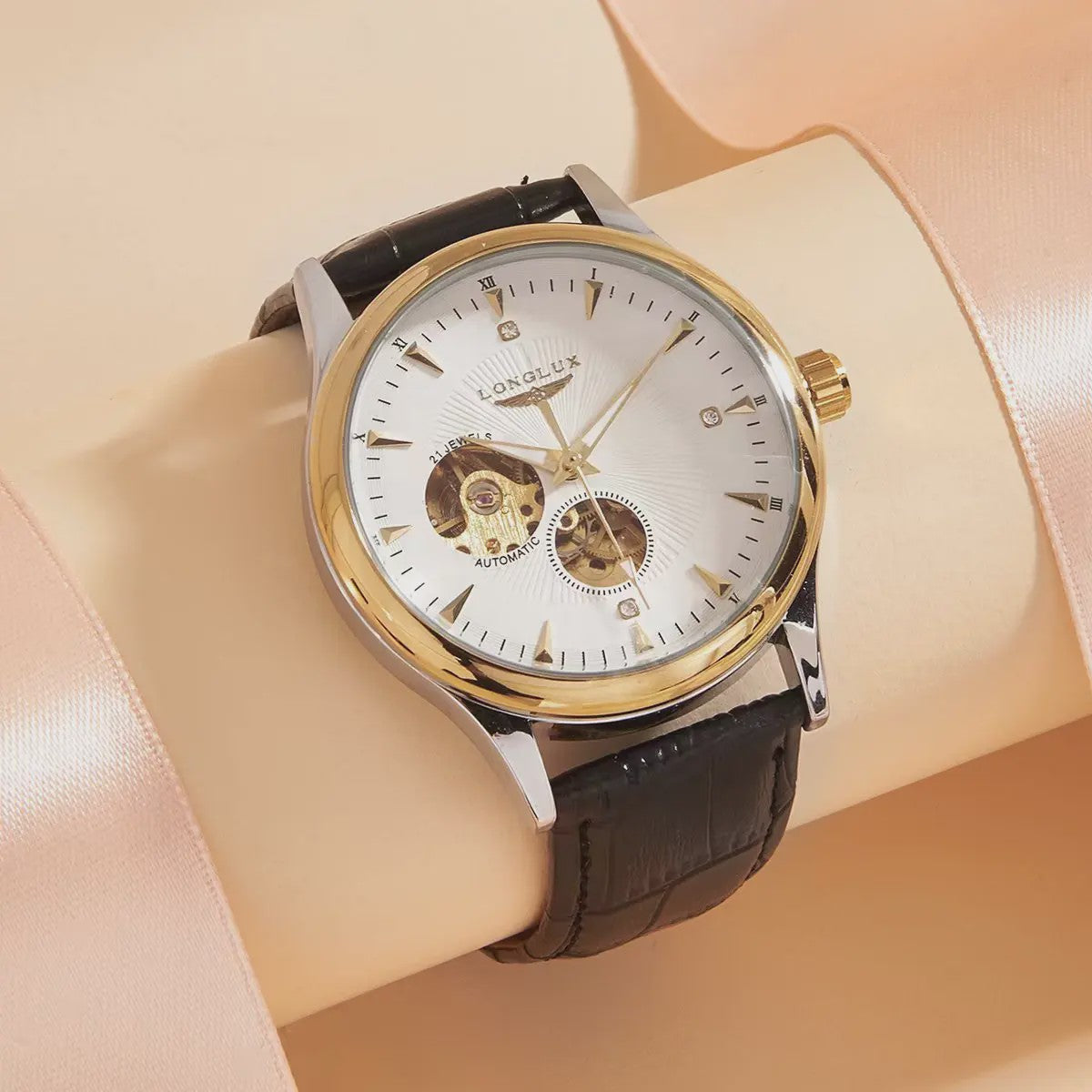 LONGLUX Heren Automatisch Skeleton Horloge - Elegant, Waterdicht & Romeinse Cijfers