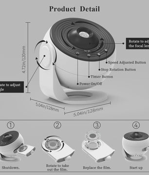 Upgrade Galaxy Projector Pro: HD Sterrenhemel & Planetarium met 360° Rotatie - Wit