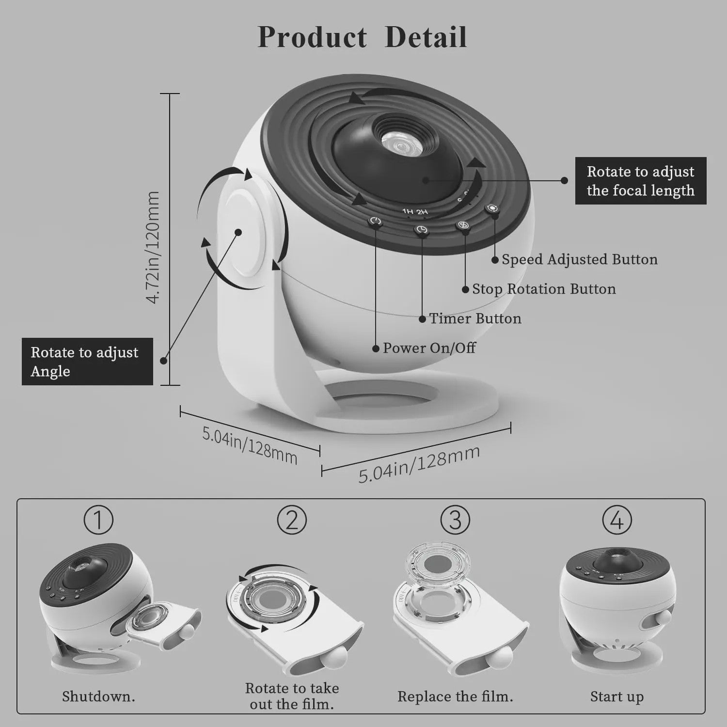 Upgrade Galaxy Projector Pro: HD Sterrenhemel & Planetarium met 360° Rotatie - Wit