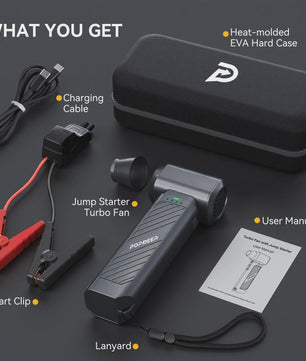 POPDEER PD-JT40 5000A Jump Starter met Turbo Ventilator, 65W Snelladen & 16000mAh Batterij