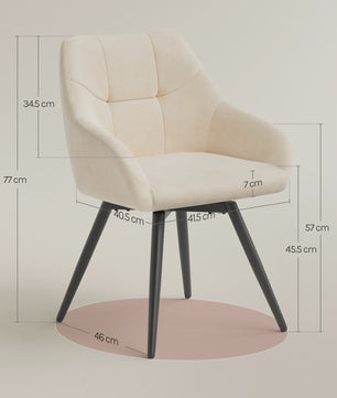 Draaibare eetkamerstoelen van fluweel met armleuningen en metalen poten (set van 2)