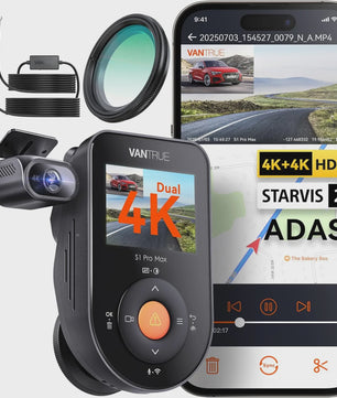 Vantrue S1 Pro Max Dual 4K Dashcam met ADAS, BSD, IP67 Waterdichte Camera en Spraakbesturing