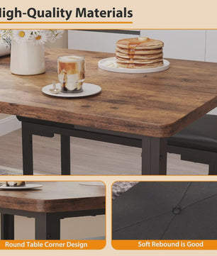 Compacte Eetkamer Set: Tafel met 2 Gestoffeerde Bankjes voor 4 Personen