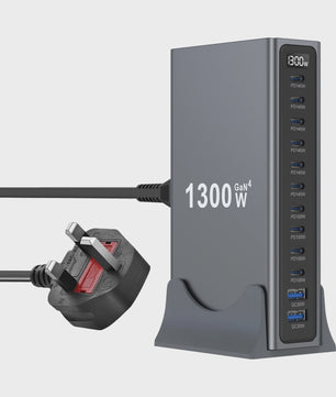 1300W GaN Desktop Snellader Station met Meerdere USB-C Poorten voor Laptops, Tablets & Smartphones