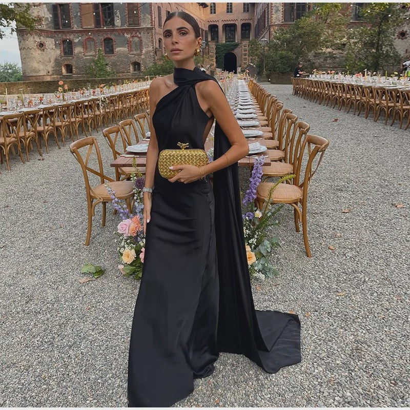 Elegante Satin Halter Jurk - Zomer Feestjurk Zonder Mouwen met Open Rug