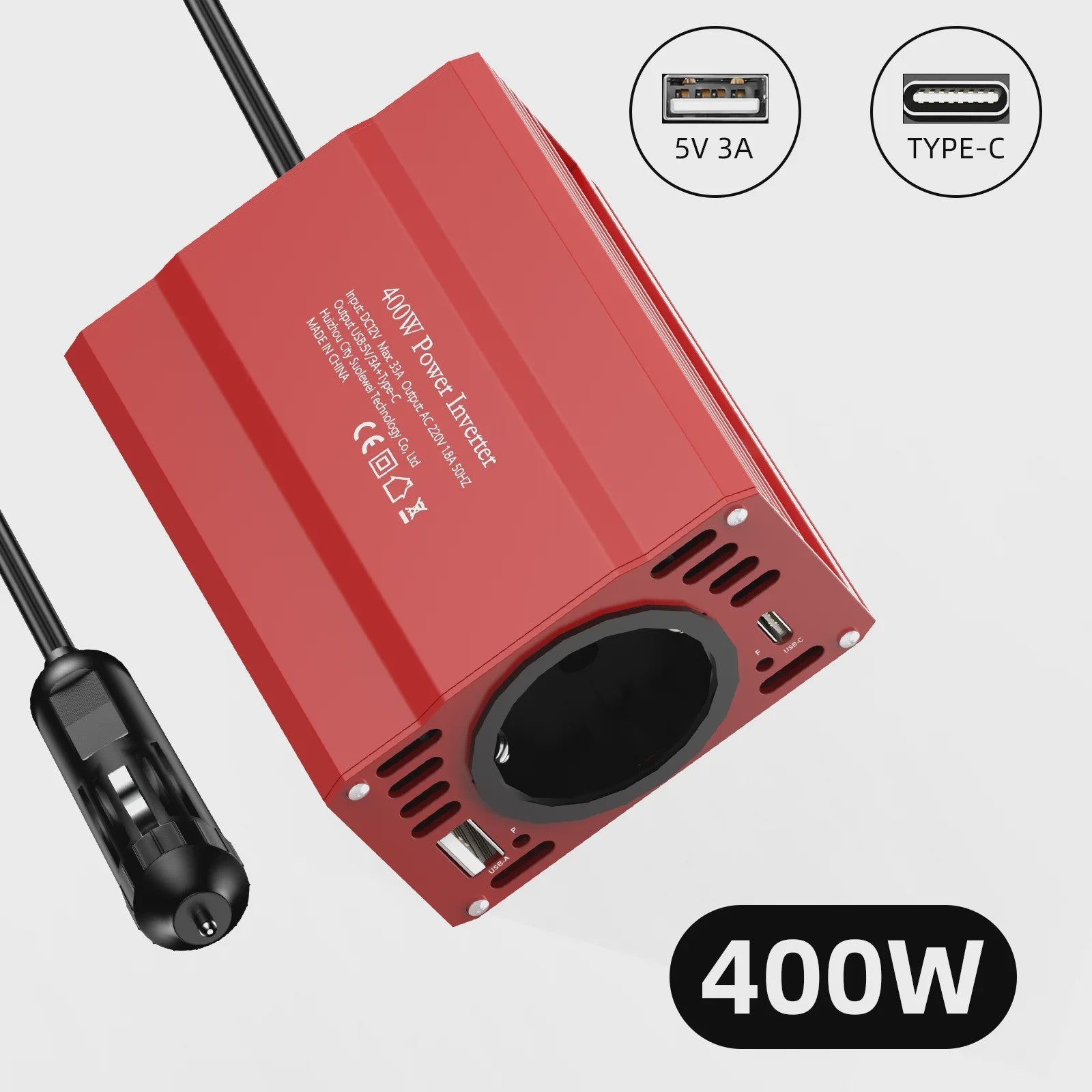 Krachtige 400W/500W/1500W Auto Omvormer: DC 12V naar AC 220V met 3x USB 2.0 en 1x USB QC3.0