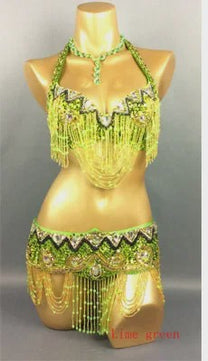 Dames Buikdans Set: Luxe Beaded Bh & Heupsjaal met Franjes