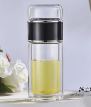 Dubbelwandige Glazen Theefles met Infuser - Hittebestendig & Lekvrij