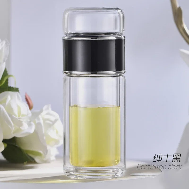 Dubbelwandige Glazen Theefles met Infuser - Hittebestendig & Lekvrij