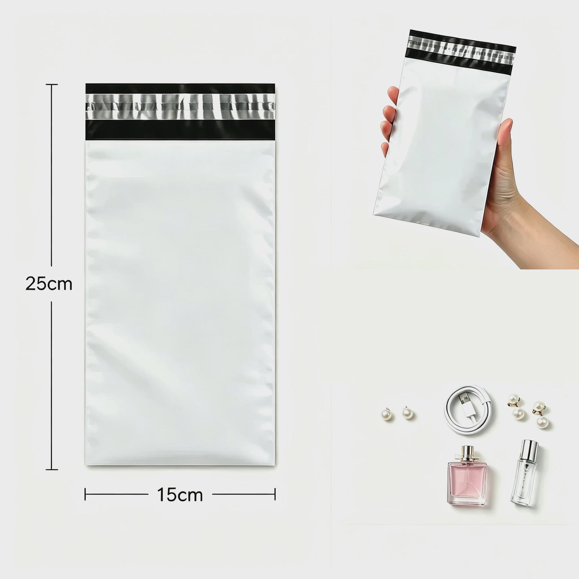 50x Witte Verzendzakken - Sterk Polyethyleen, Zelfklevend, Waterdicht - Ideaal voor Post en Koeriers