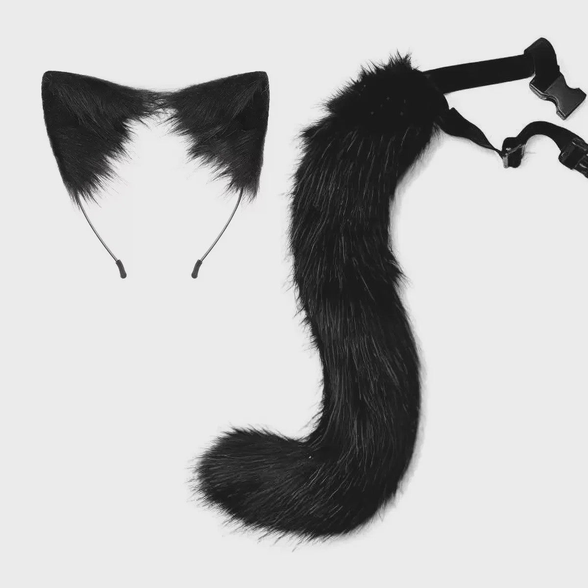 Dierenoren Hoofdband, Staart & Choker Set - Faux Fur Kat, Wolf, Vos - Cosplay & Feestkostuum