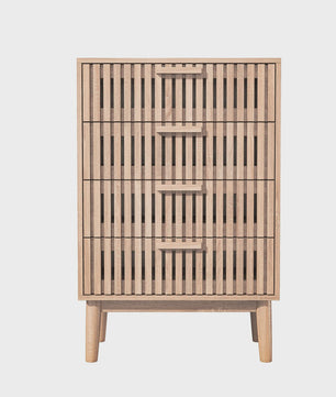 Scandinavische Houten Ladekast met 4 Laden - Ribbel Front & Houten Poten