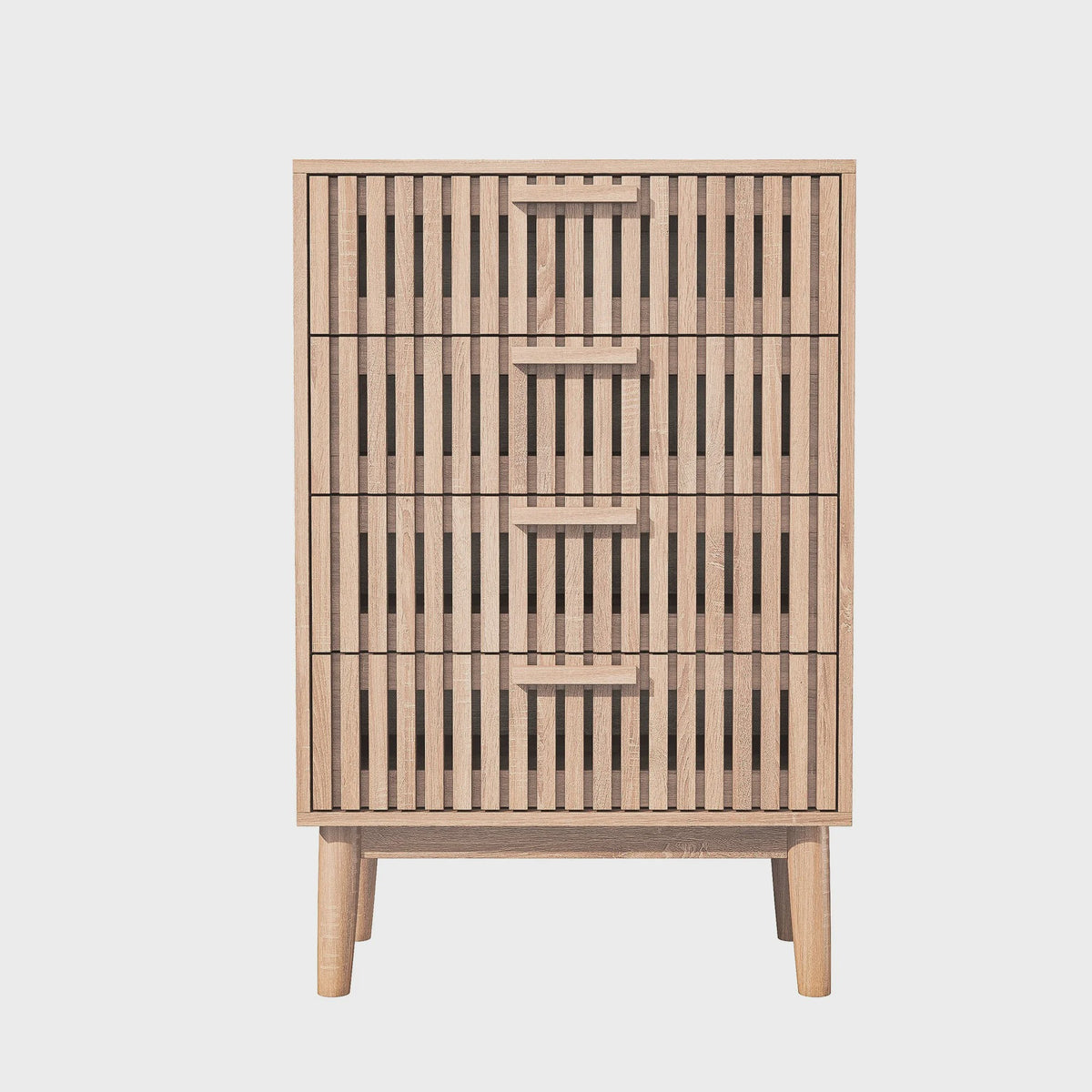 Scandinavische Houten Ladekast met 4 Laden - Ribbel Front & Houten Poten
