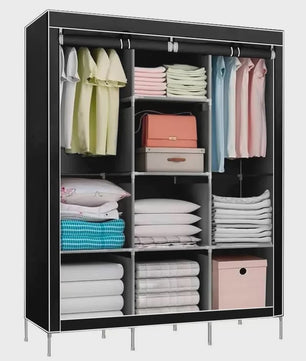 Draagbare Kledingkast Organizer - Opvouwbare Opbergkast met Stangen en Legplanken (126x44x170cm)