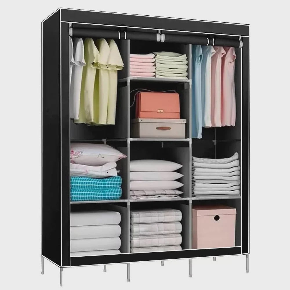 Draagbare Kledingkast Organizer - Opvouwbare Opbergkast met Stangen en Legplanken (126x44x170cm)