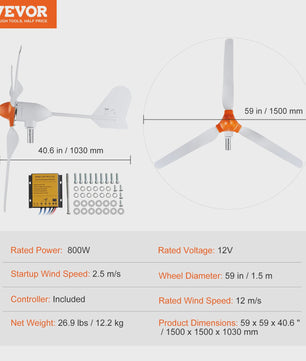 Krachtige Windturbine Generator 12V 500W/800W met MPPT Controller - Duurzame Energie voor Huis, Boerderij & Camper