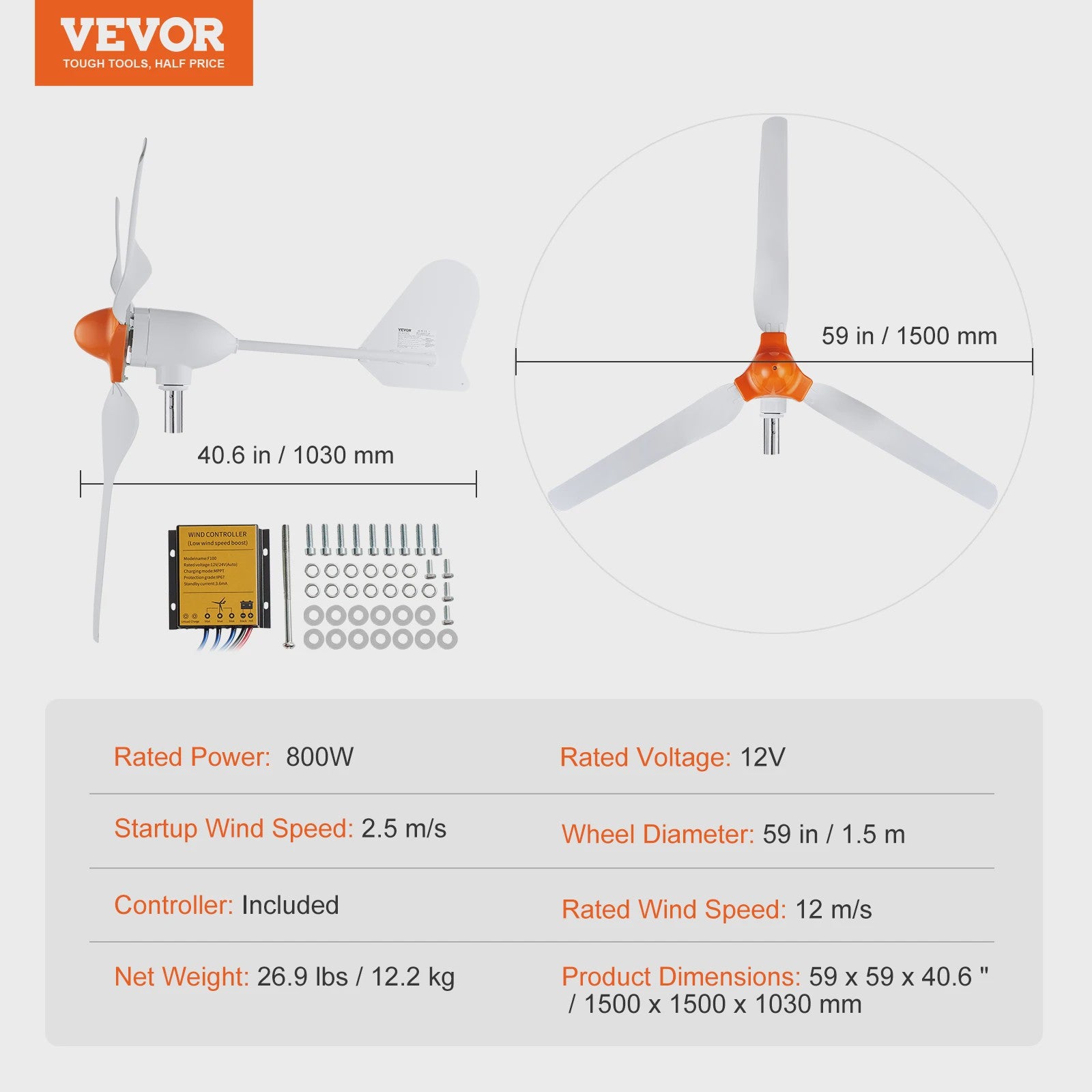 Krachtige Windturbine Generator 12V 500W/800W met MPPT Controller - Duurzame Energie voor Huis, Boerderij & Camper