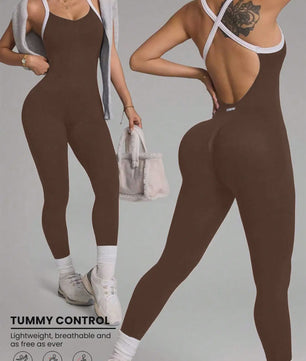 Seamless Yoga Jumpsuit met Gekruiste Schouderbanden - Sneldrogend & Ademend