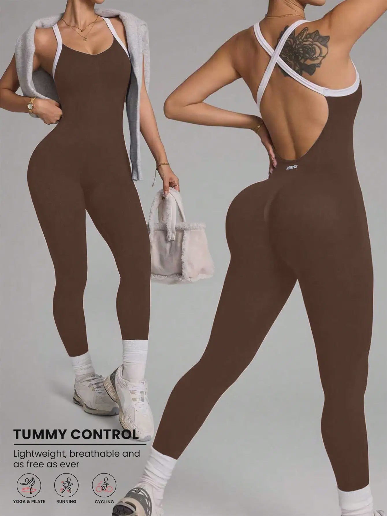 Seamless Yoga Jumpsuit met Gekruiste Schouderbanden - Sneldrogend & Ademend