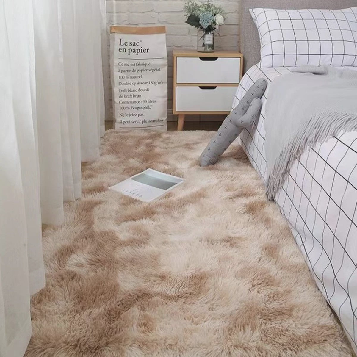 Zacht Shaggy Vloerkleed - Pluizig Tie-Dye Tapijt voor Slaapkamer & Woonkamer