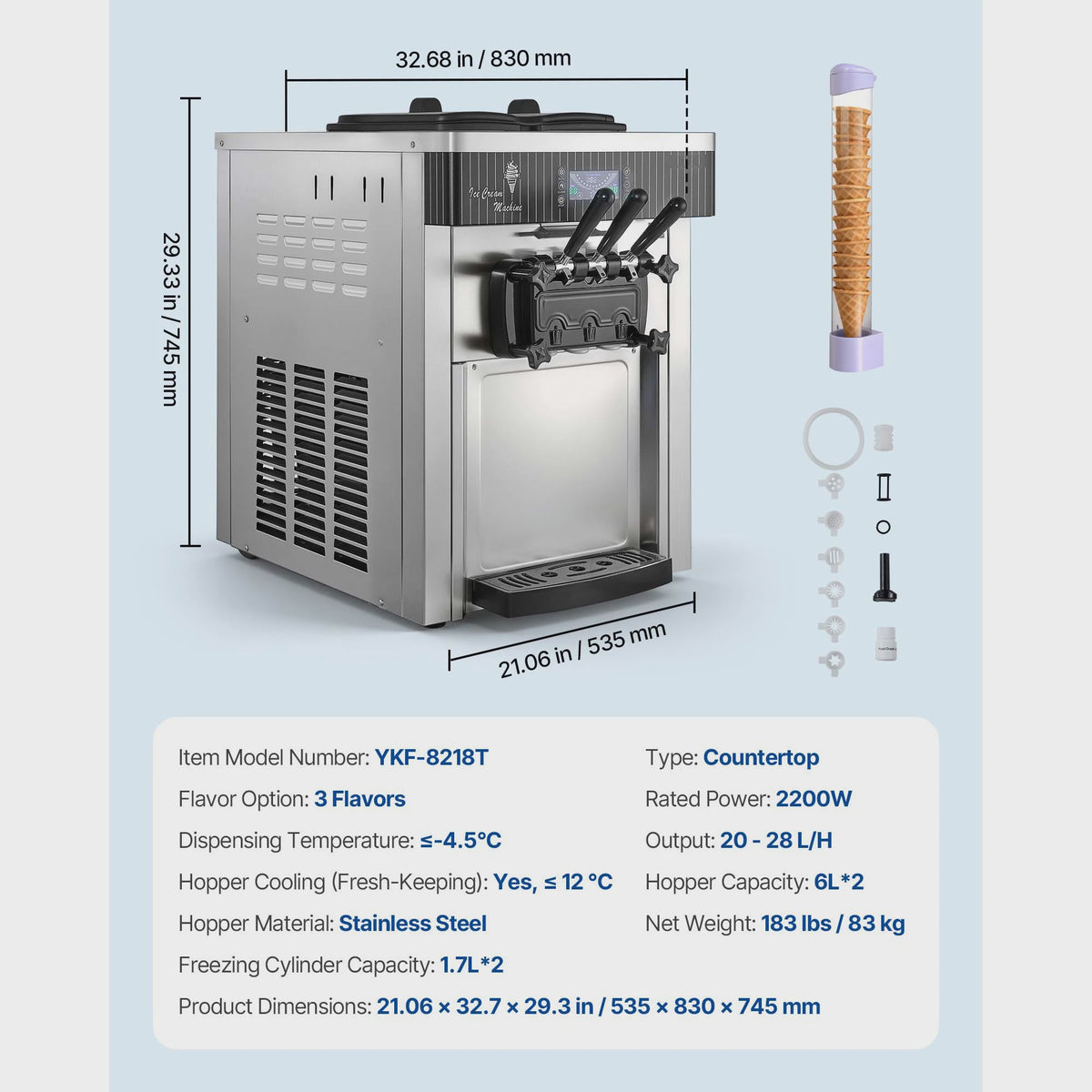 Professionele Soft Serve IJsmachine met 3 Smaken en Voorkoeling - Ideaal voor Snacks & Desserts