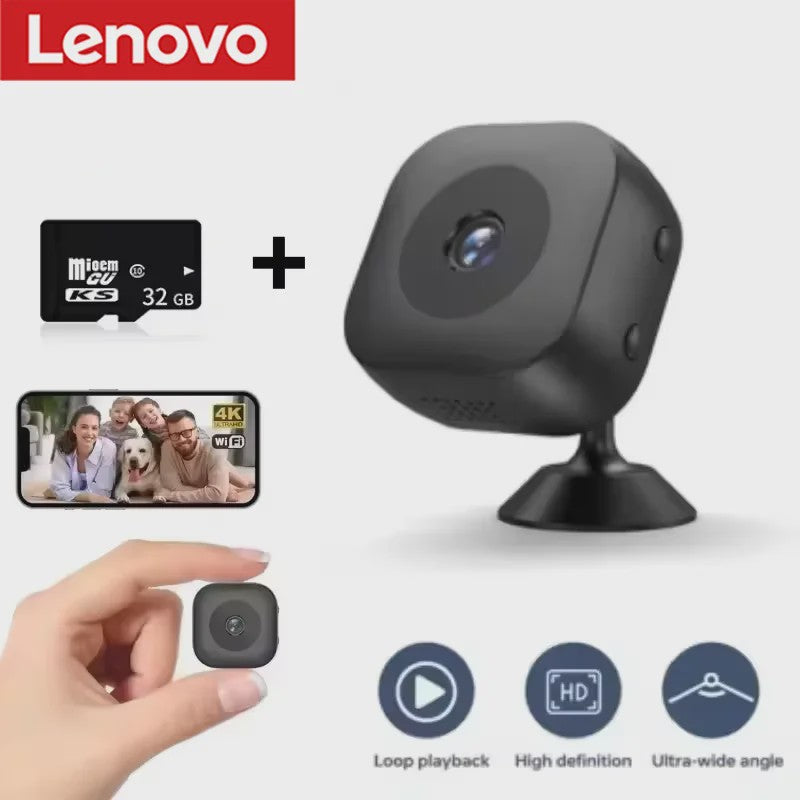Lenovo Mini WiFi Camera 4K HD Beveiligingscamera met Nachtzicht en Bewegingsdetectie