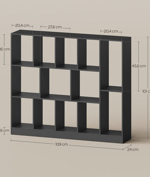 WOLTU Boekenkast met 13 Vakken - Hout - 109x24x101 cm - Zwart