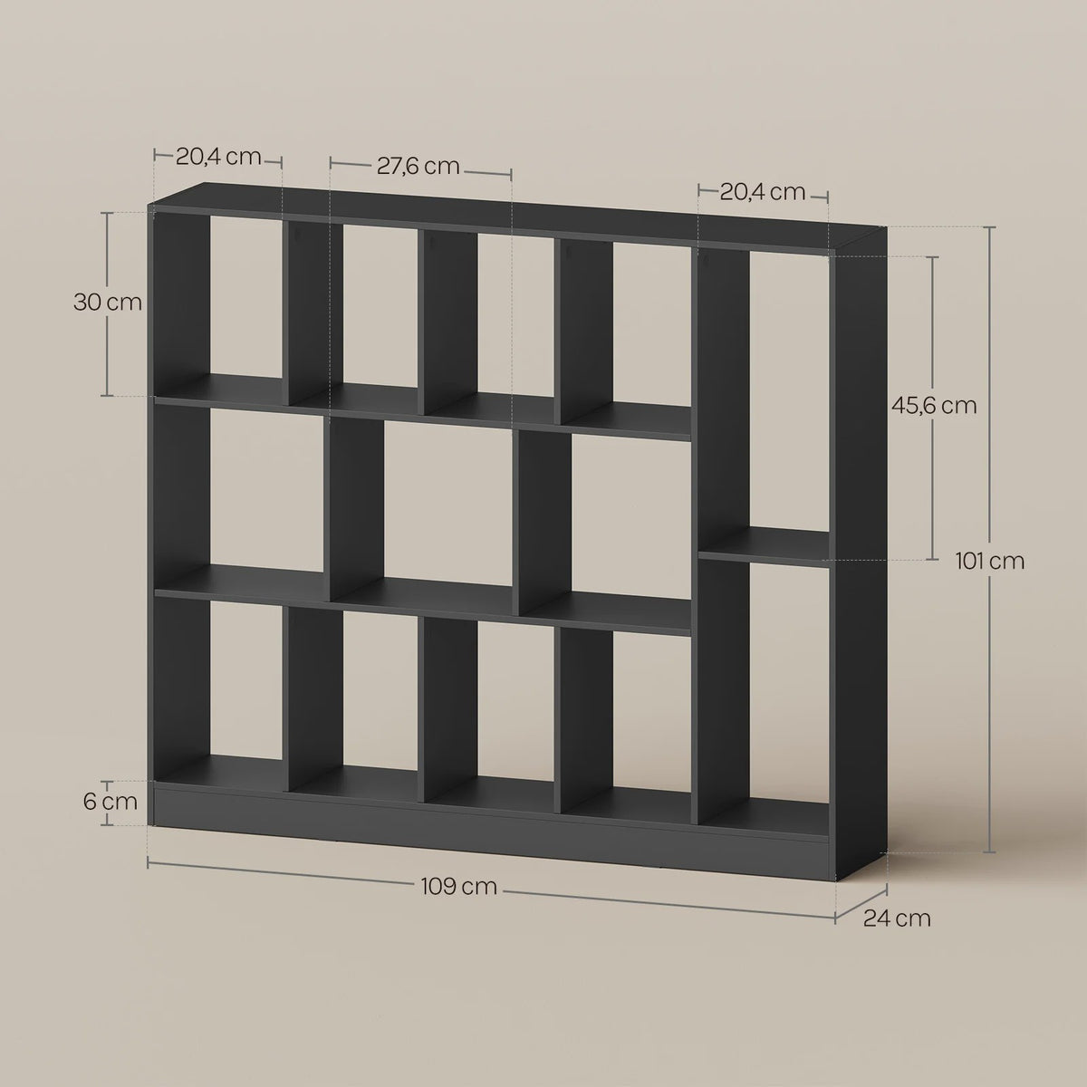 WOLTU Boekenkast met 13 Vakken - Hout - 109x24x101 cm - Zwart