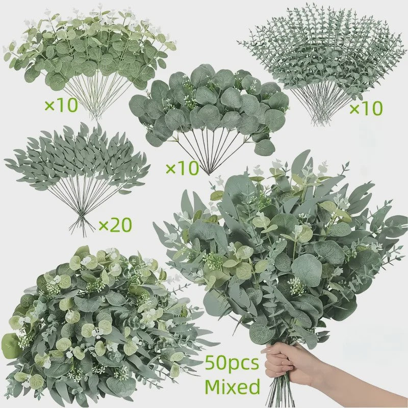 Kunstmatige Eucalyptus Takken & Bladeren Mix (50/90 Stuks) - Bloemstukken & Decoratie