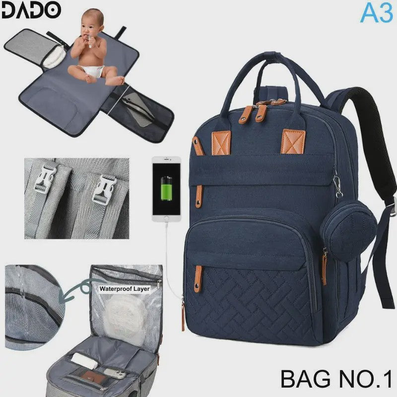Multifunctionele Luiertas Rugzak Baby Essentials Waterdicht met Verschoonstation & Kinderwagenhaken