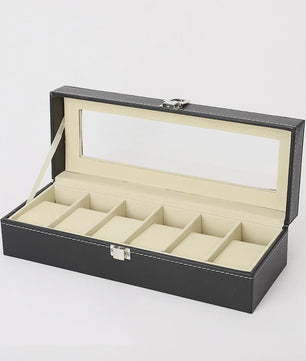 Luxe PU Leder Horlogedoos met Glazen Deksel - 6 Vakken