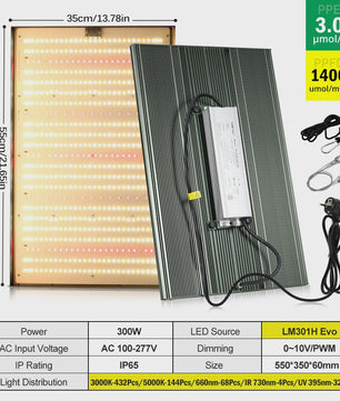 300W Full Spectrum LED Groeilamp met UV/Rood Licht - Dimbare Phytolamp voor Kassen