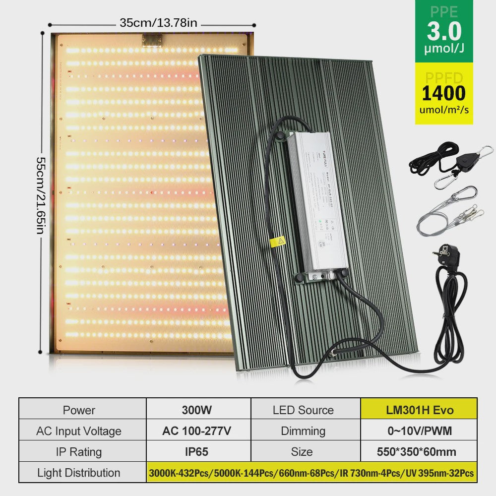 300W Full Spectrum LED Groeilamp met UV/Rood Licht - Dimbare Phytolamp voor Kassen