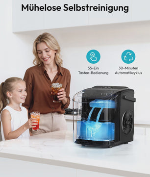 Compacte IJsblokjesmachine: 12kg/24u, Snel ijs in 6 min, Zelfreinigend, Draagbaar, Stil & RVS Look