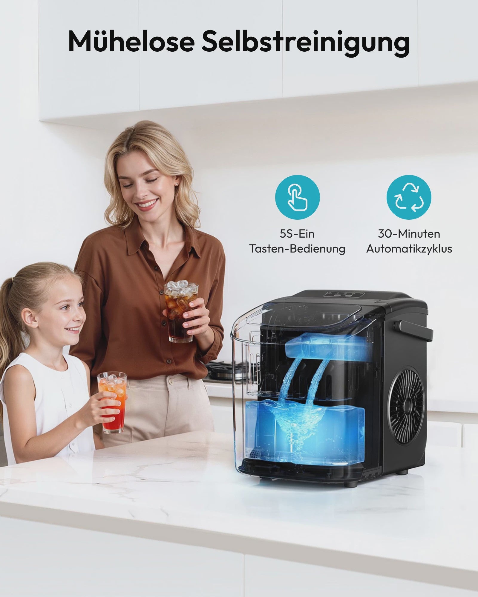 Compacte IJsblokjesmachine: 12kg/24u, Snel ijs in 6 min, Zelfreinigend, Draagbaar, Stil & RVS Look
